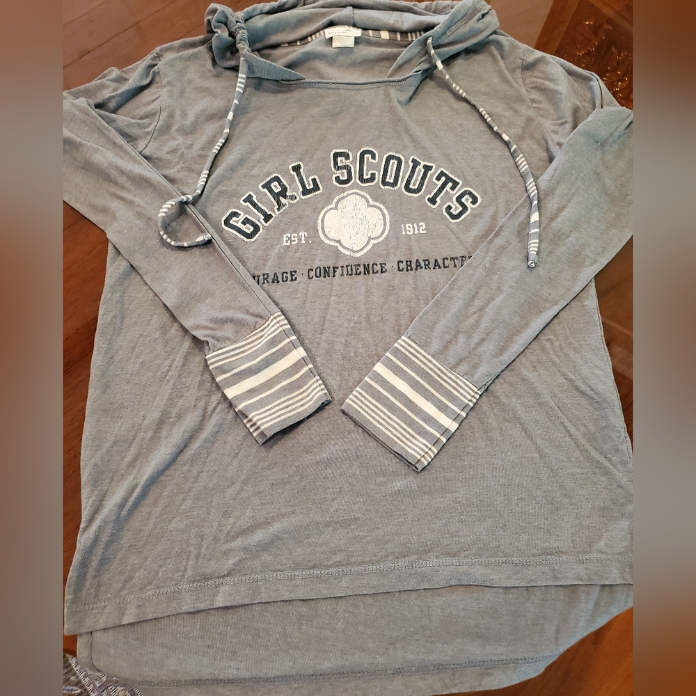 Girl Scouts Fitted Small Thin Cotton Heather Blue Gray Hoody